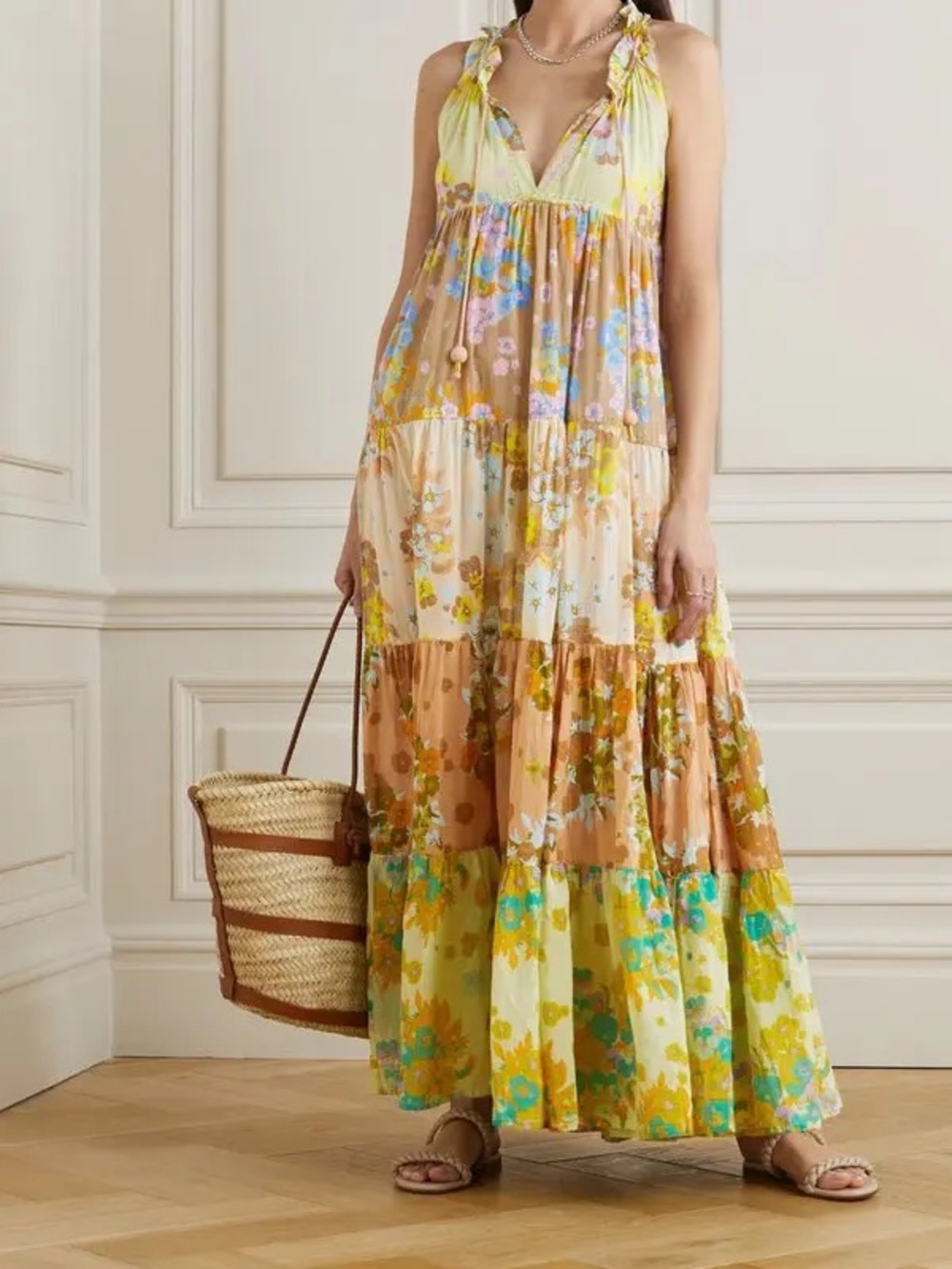 Yvonne S Hippy tiered floral-print cotton-voile maxi dress - yellow